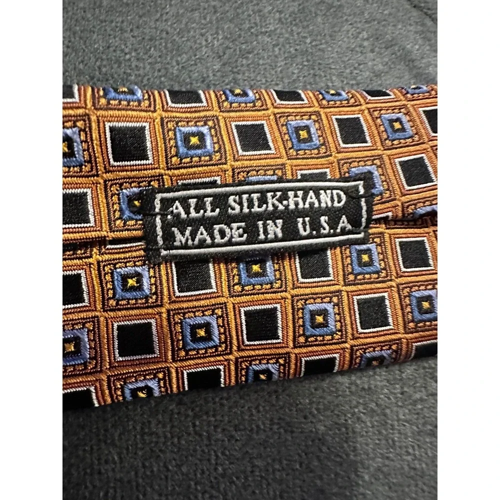 H. Stockton All Silk Hand Made in‎ USA Geometric Patterned Necktie